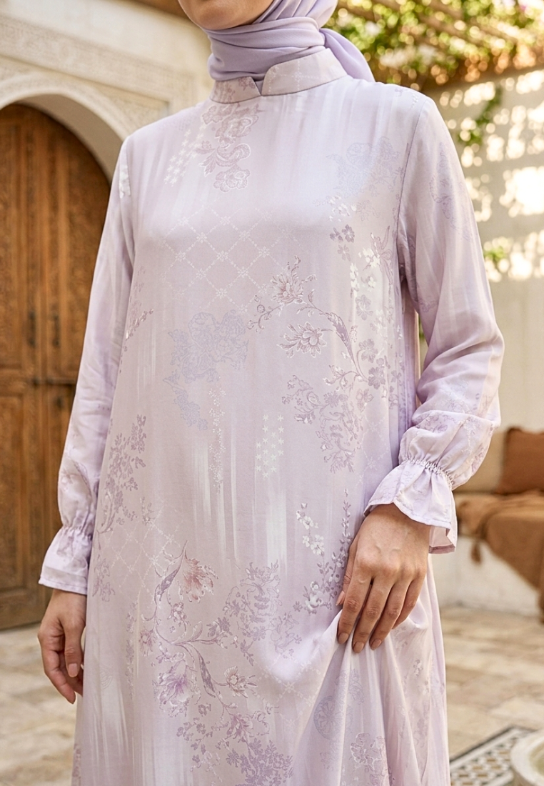 Elenora Muslim Long Dress with Scrunchie Sleeve | Pink