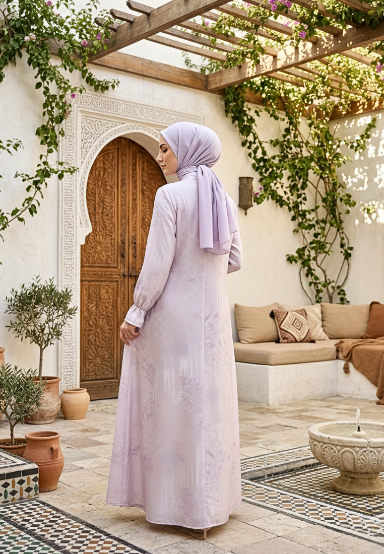 Elenora Muslim Long Dress with Scrunchie Sleeve | Pink
