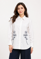 Lunela Shirt With Floral Embroidery | Navy