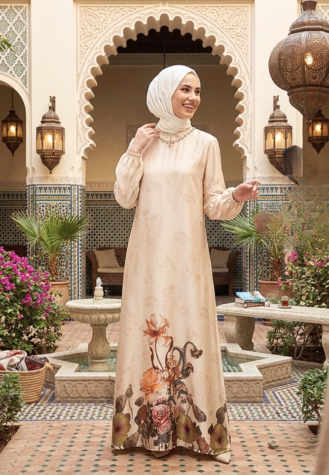 Melanie Muslim Long Dress | Cream