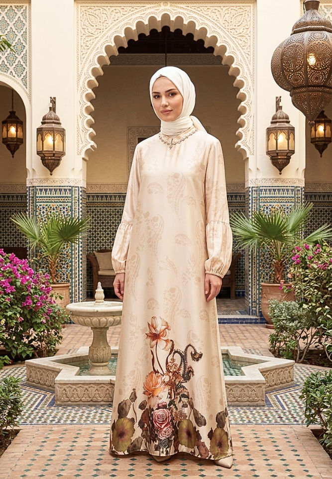 Melanie Muslim Long Dress | Cream