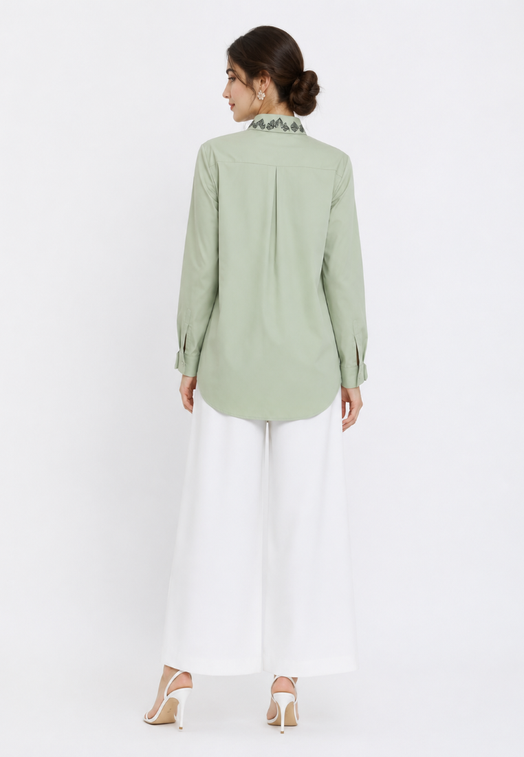Olive Soft Sage Embroidered Shirt By Brilliant Girl