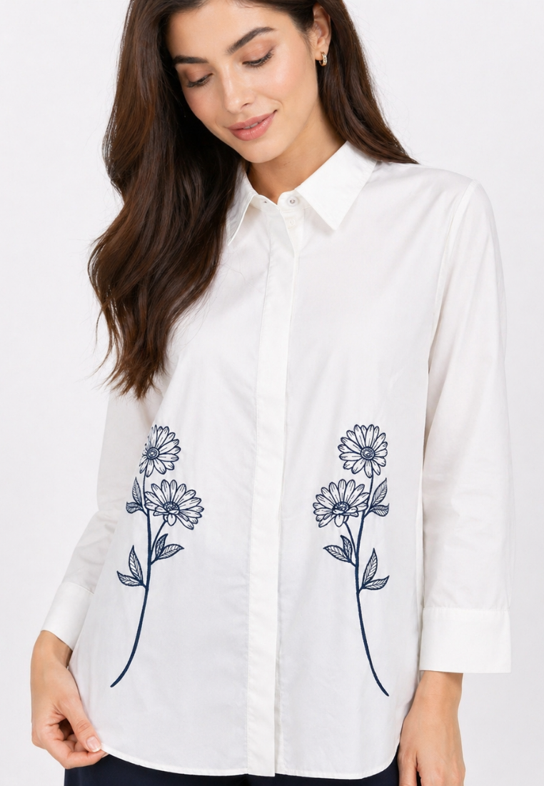 Lunela Shirt With Floral Embroidery | Navy
