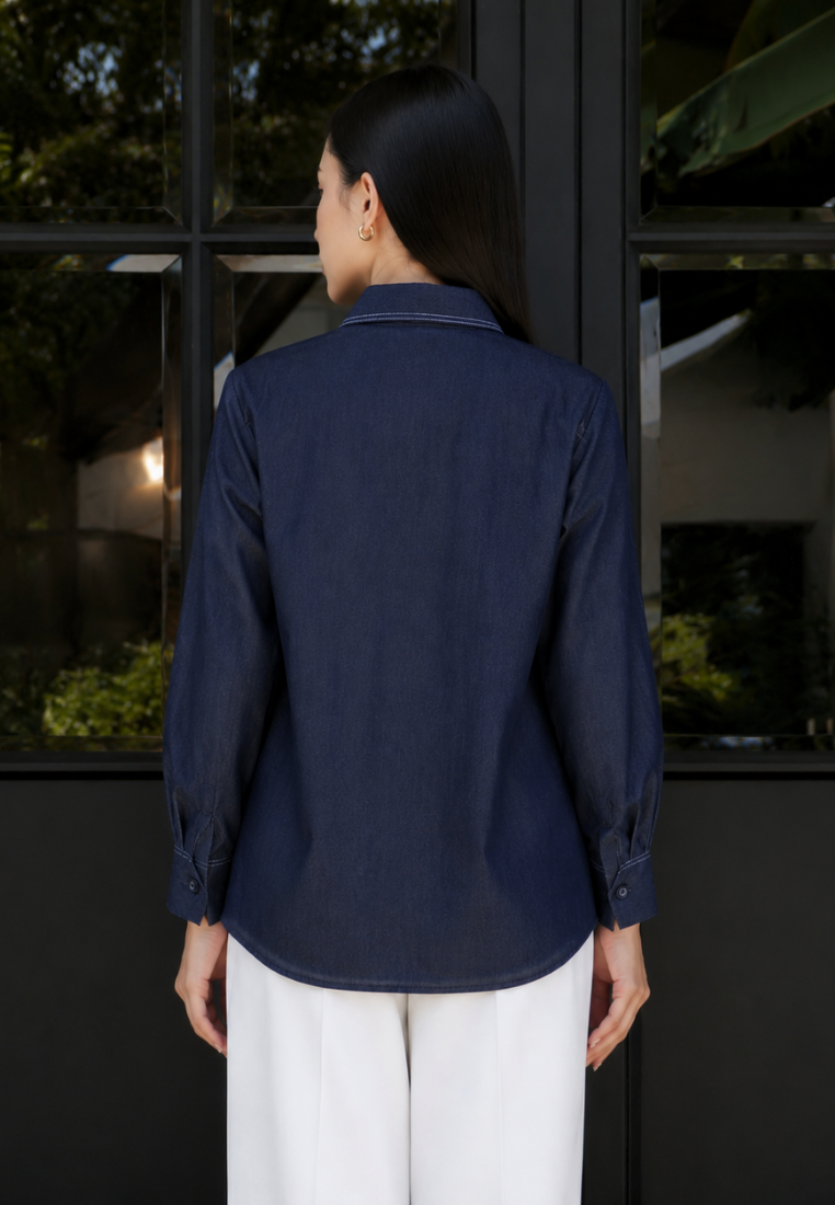Daphne Pocket Denim Shirt | Navy