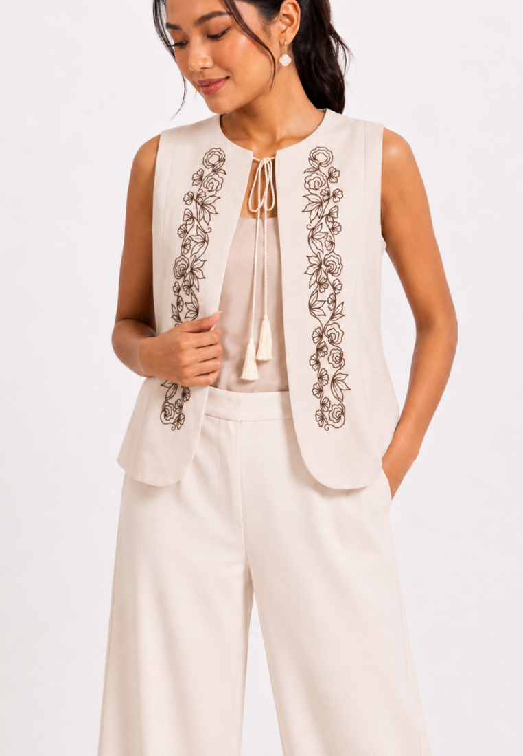Serena Embroidery Vest | Ivory