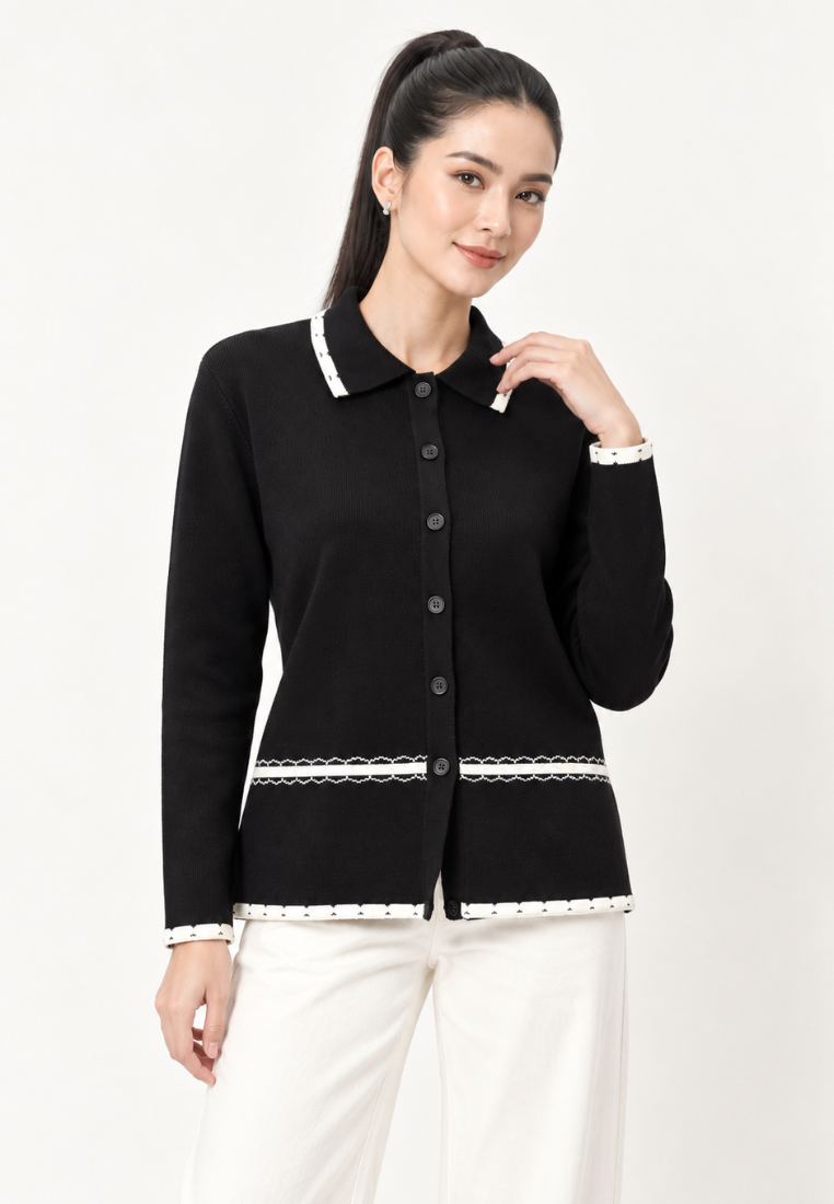 Orlina Knit Cardigan | Black And Cream
