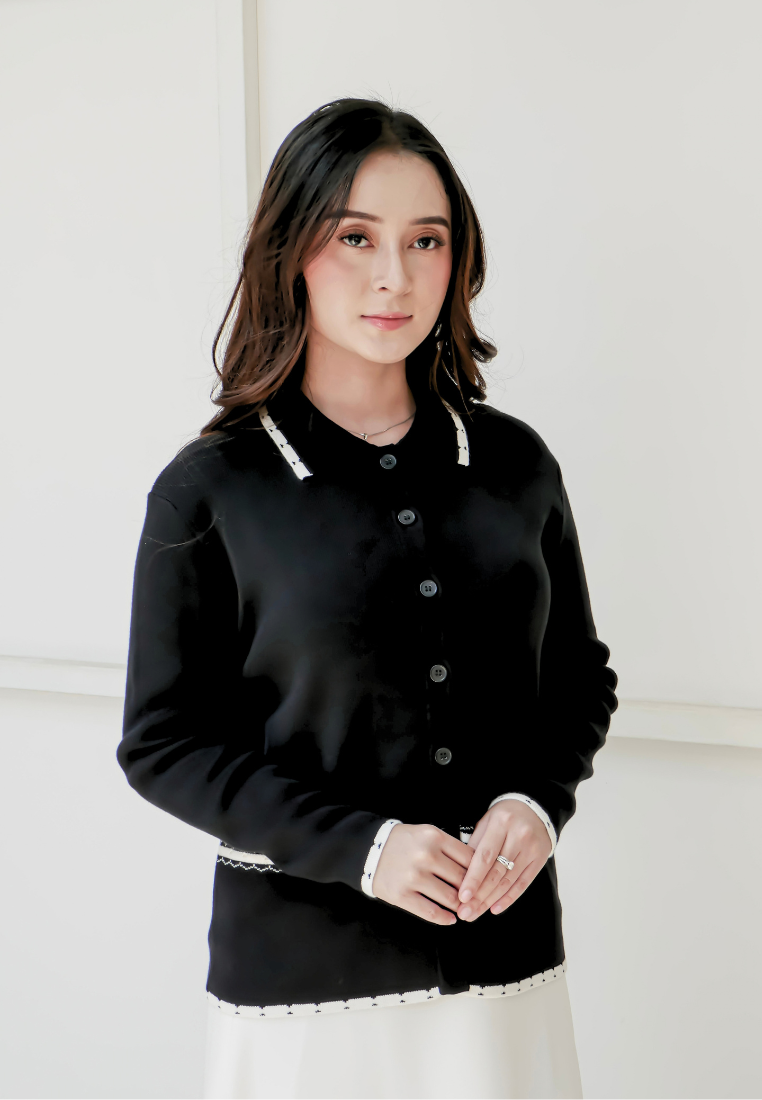 Orlina Knit Cardigan | Black And Cream