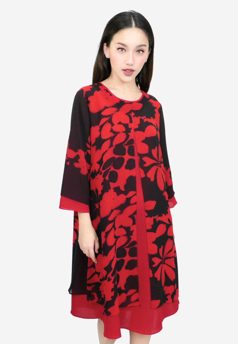 Killiane Floral Abstract Midi Dress | Black