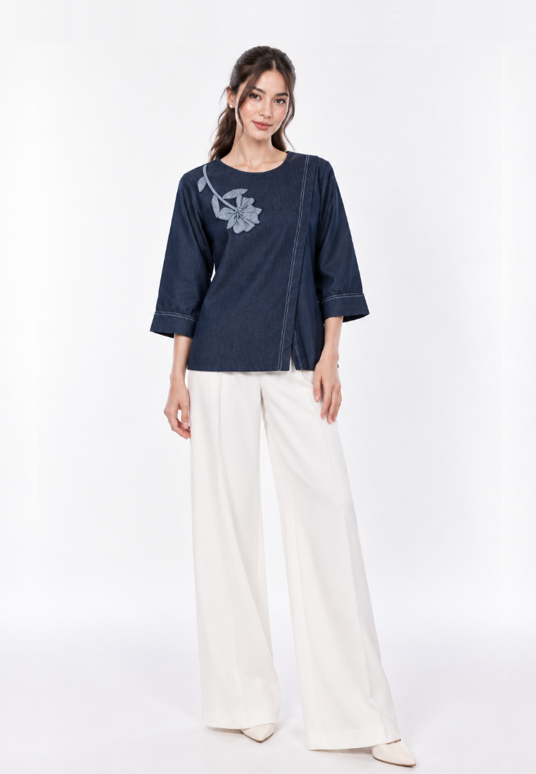 Rosellea Blouse With Floral Detail | Navy
