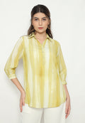Solea Stripe V neck Blouse Chifon | Yellow