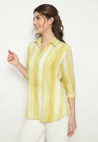 Solea Stripe V neck Blouse Chifon | Yellow