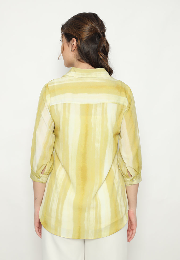 Solea Stripe V neck Blouse Chifon | Yellow