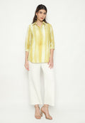 Solea Stripe V neck Blouse Chifon | Yellow
