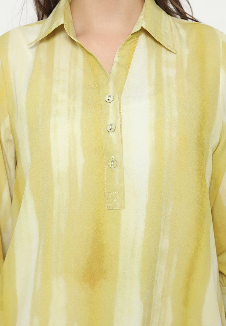 Solea Stripe V neck Blouse Chifon | Yellow