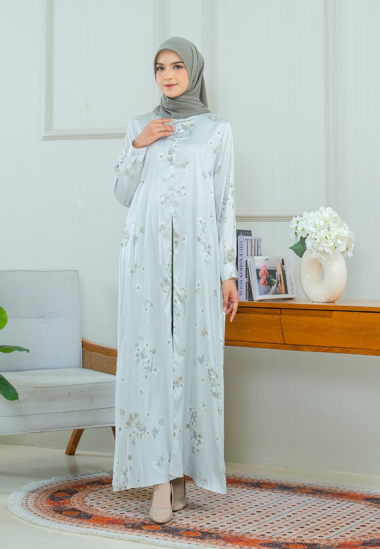 Sunny Floral Printing Muslim Long Dress | Green