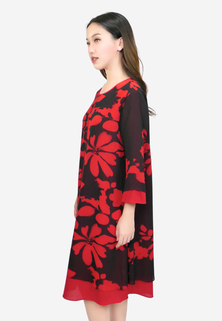Killiane Floral Abstract Midi Dress | Black