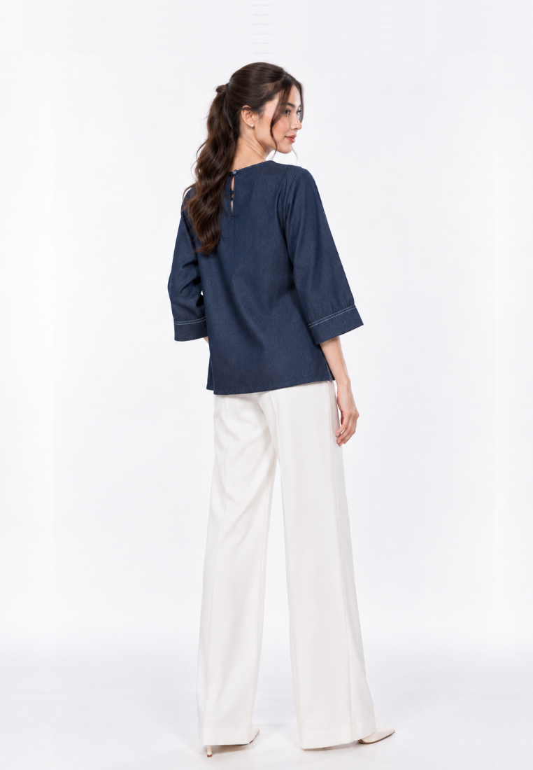 Rosellea Blouse With Floral Detail | Navy