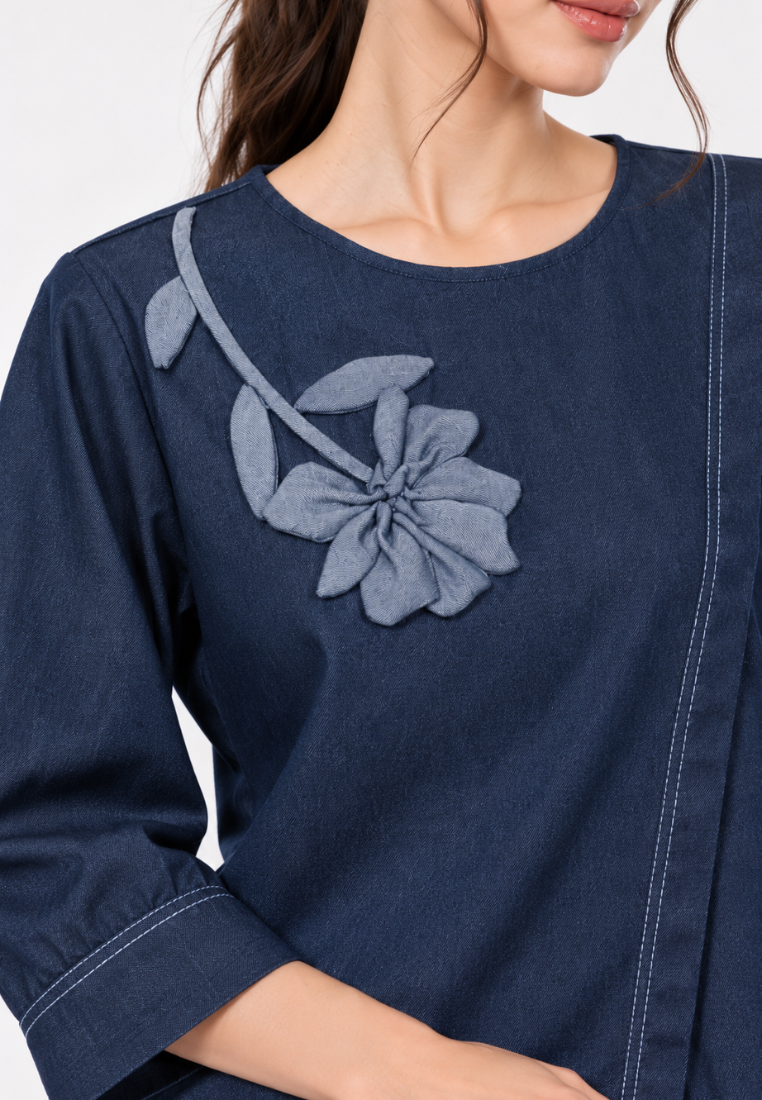 Rosellea Blouse With Floral Detail | Navy