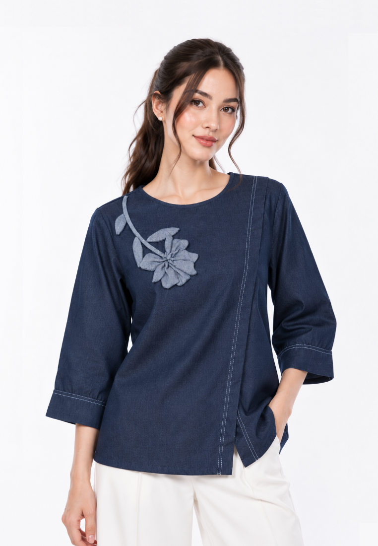 Rosellea Blouse With Floral Detail | Navy