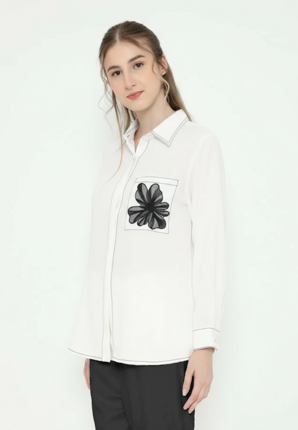 Viona Plain Shirt White With Flowers In Pocket By Brilliant Girl