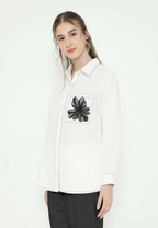 Viona Plain Shirt White With Flowers In Pocket By Brilliant Girl