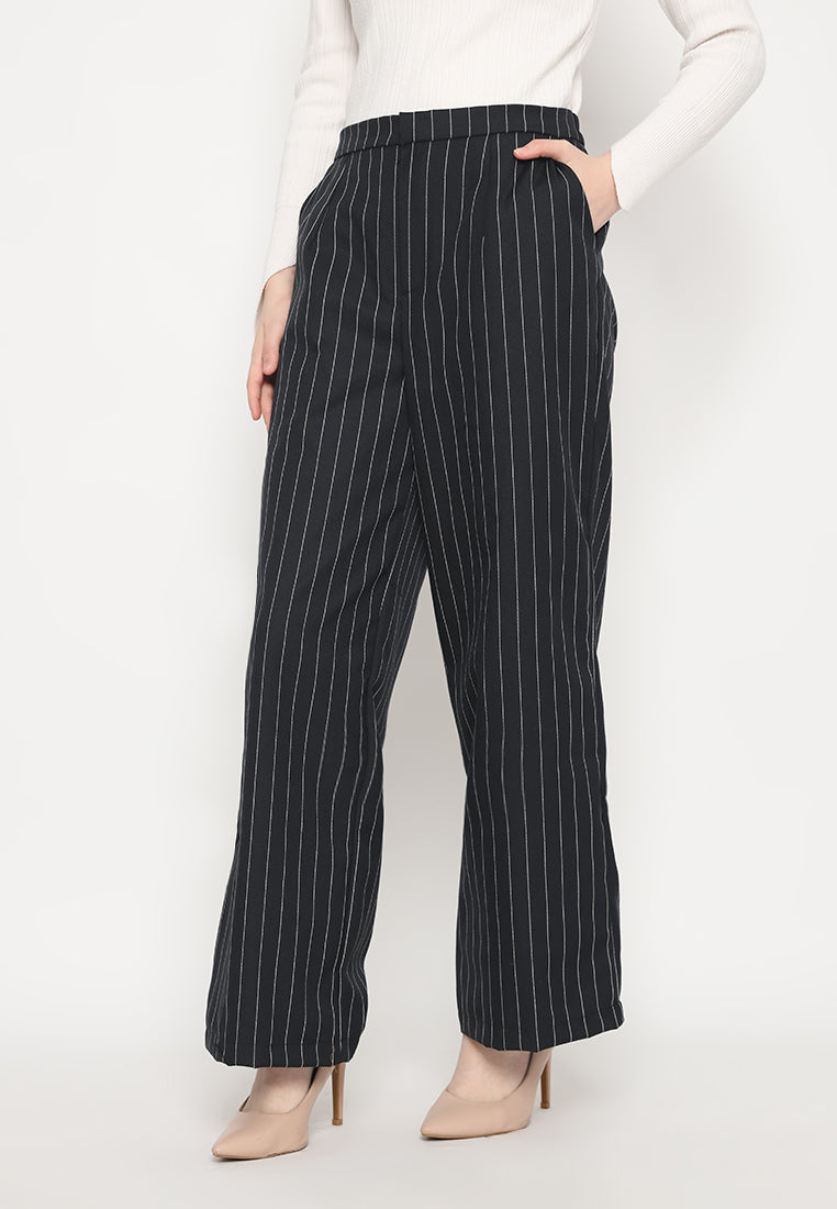 Amalia Stripes Long Pants | Black