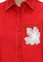 Viona Plain Shirt Red With Flowers In Pocket By Brilliant Girl