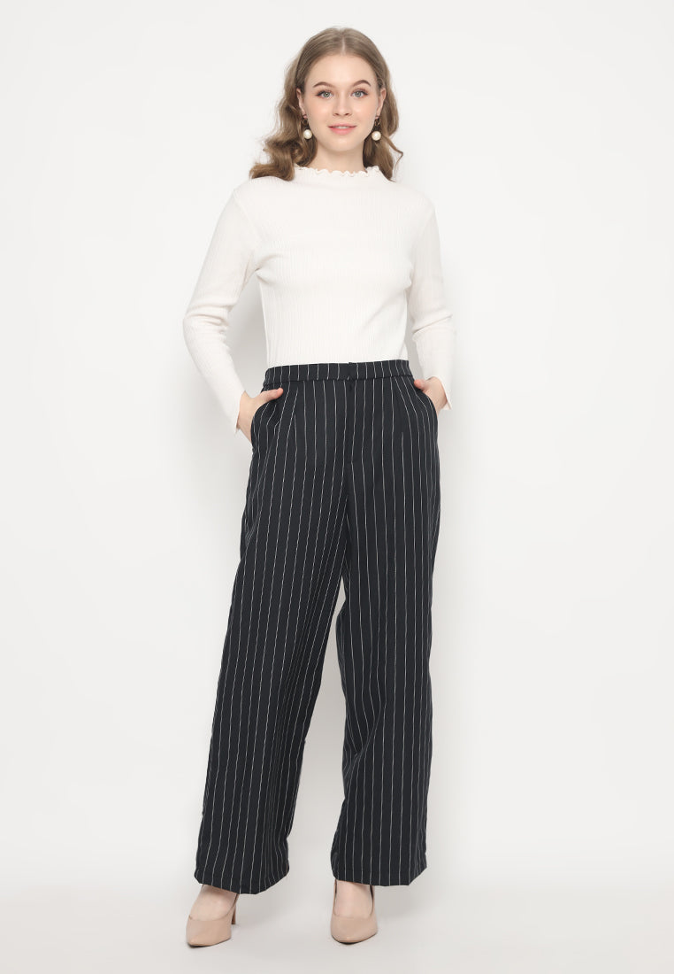 Amalia Stripes Long Pants | Black