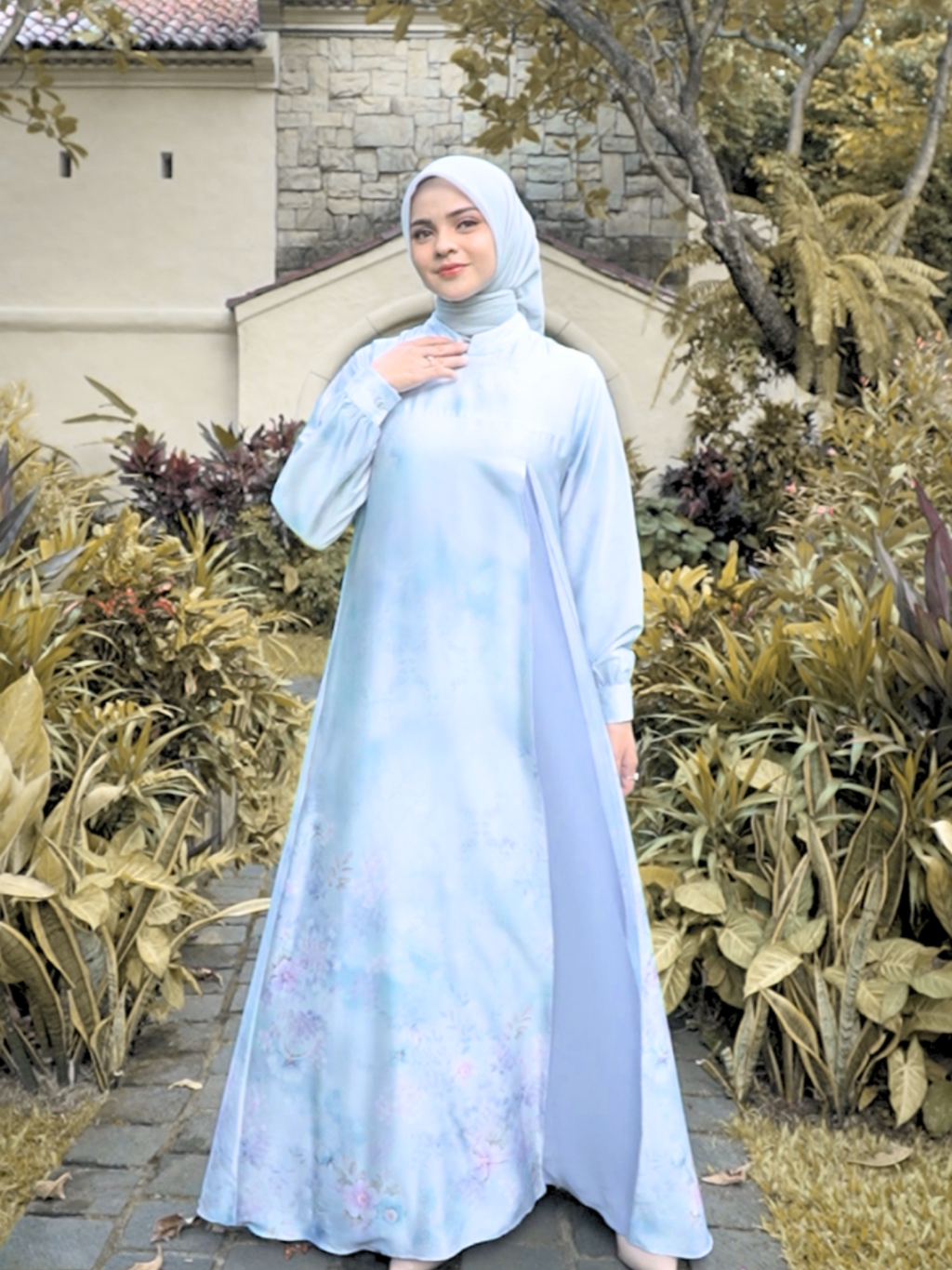 Arcelia Muslim Long Dress Armany Silk | Blue