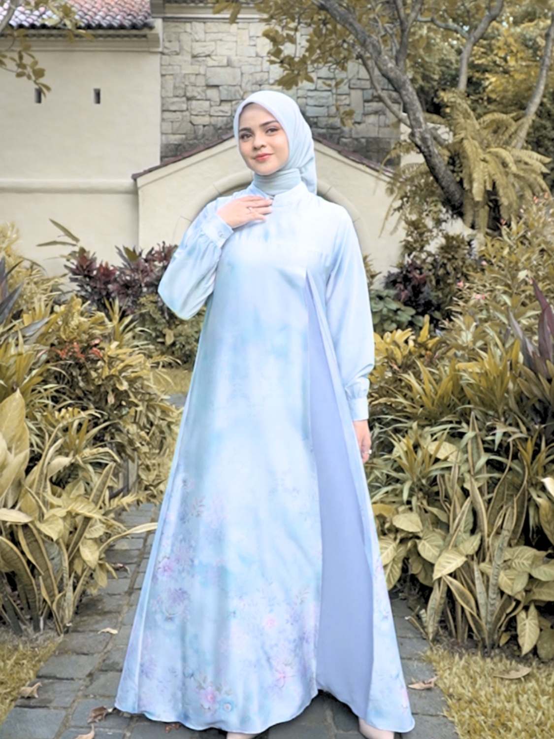 Arcelia Muslim Long Dress Armany Silk | Blue
