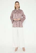 Angela Stripes Satin Tops | Brown