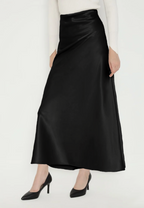 Solis Satin Long Skirt | Black