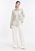 Iris Bloom Shirt  With Color Gradient | Green And Beige