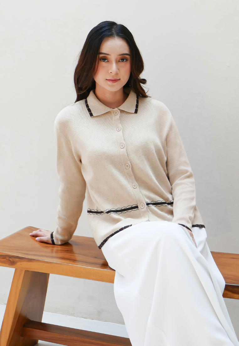 Orlina Knit Cardigan | Black And Cream