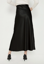Solis Satin Long Skirt | Black