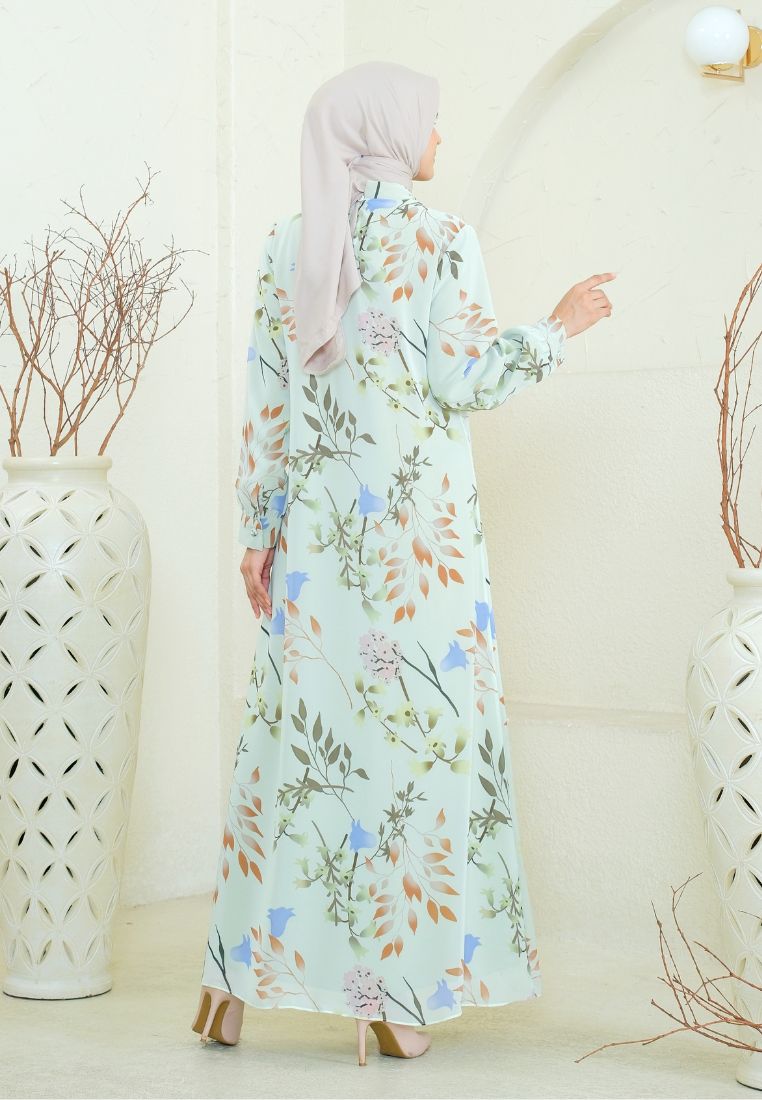 Bellavie Muslim Long Dress Leaf Print Two Layers | Green
