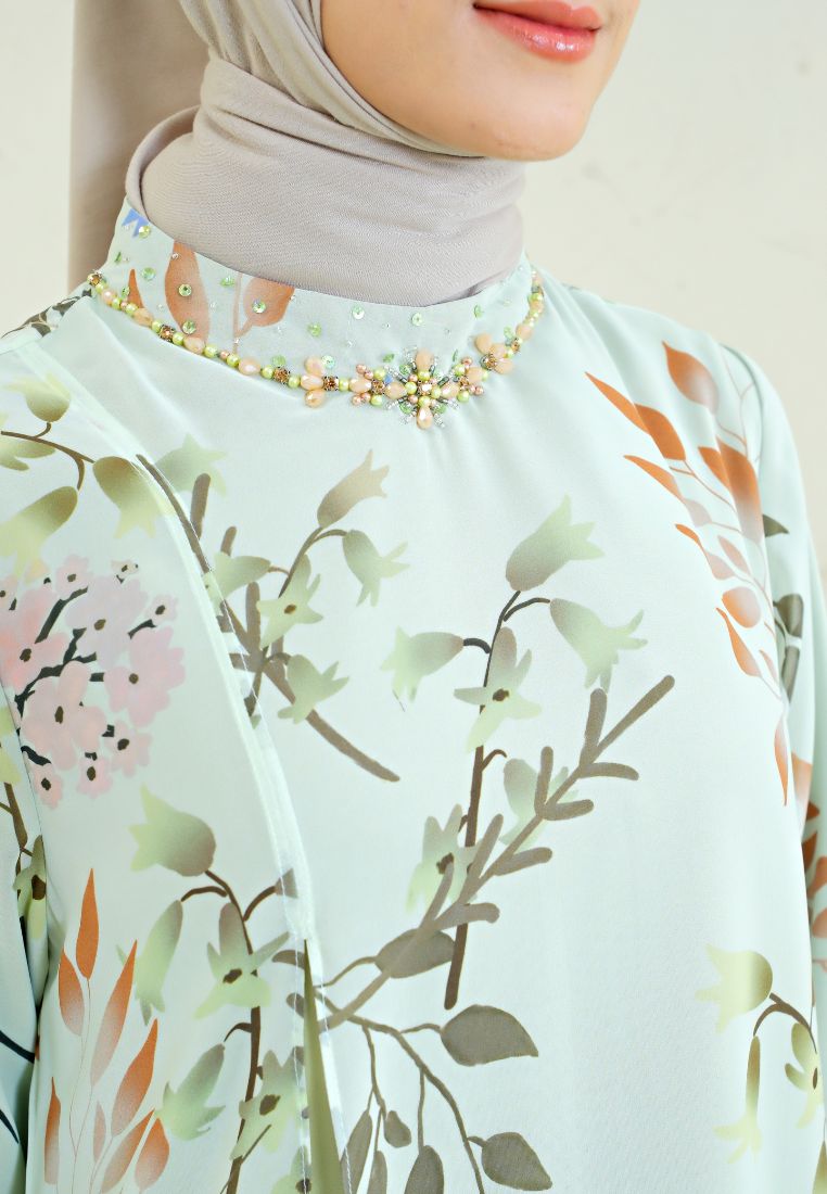 Bellavie Muslim Long Dress Leaf Print Two Layers | Green