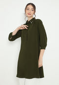 Elara Plain Tunic In Army Green With Pearl Detail | Green