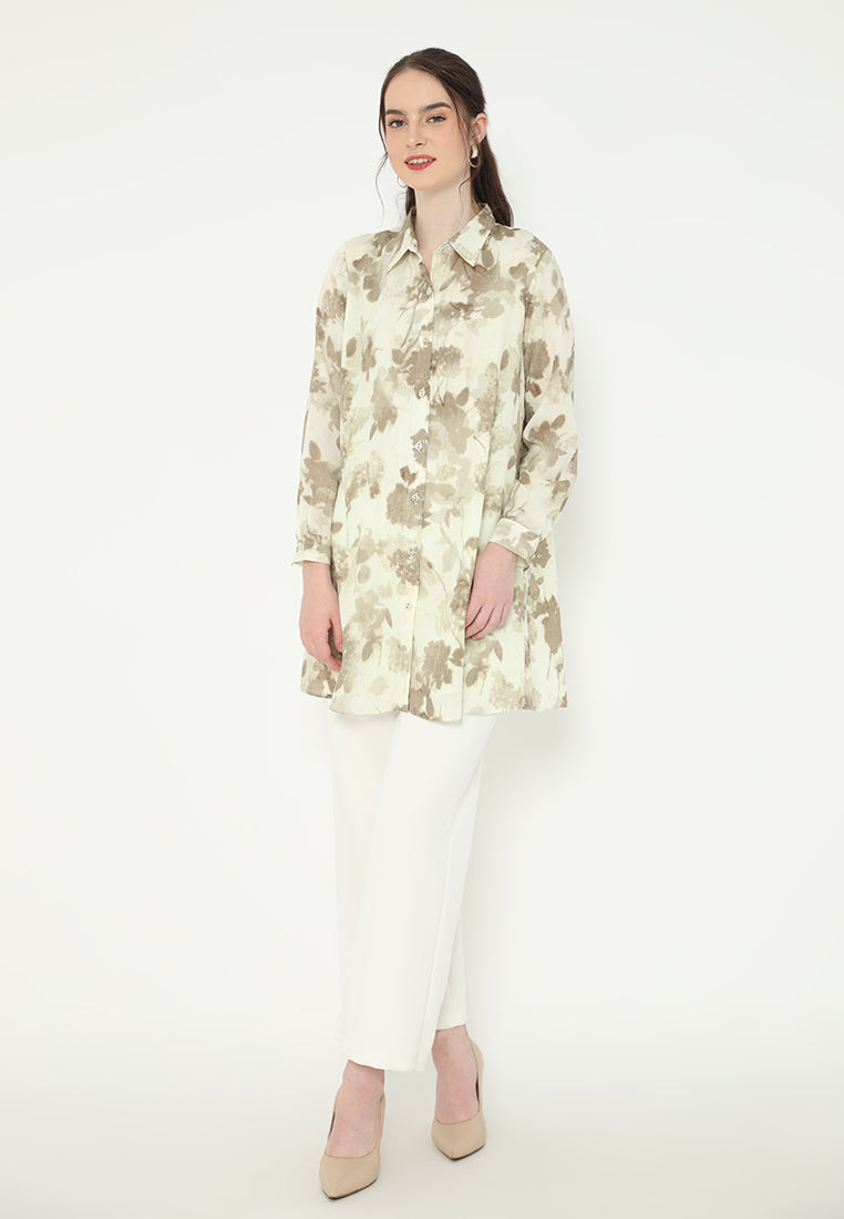 Casual Floral Shirt With Long Sleeve In Cream By Brilliant Girl