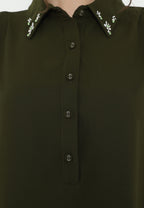 Elara Plain Tunic In Army Green With Pearl Detail | Green