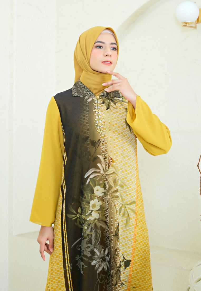 Bravana Muslim Long Dress Gradiation | Yellow