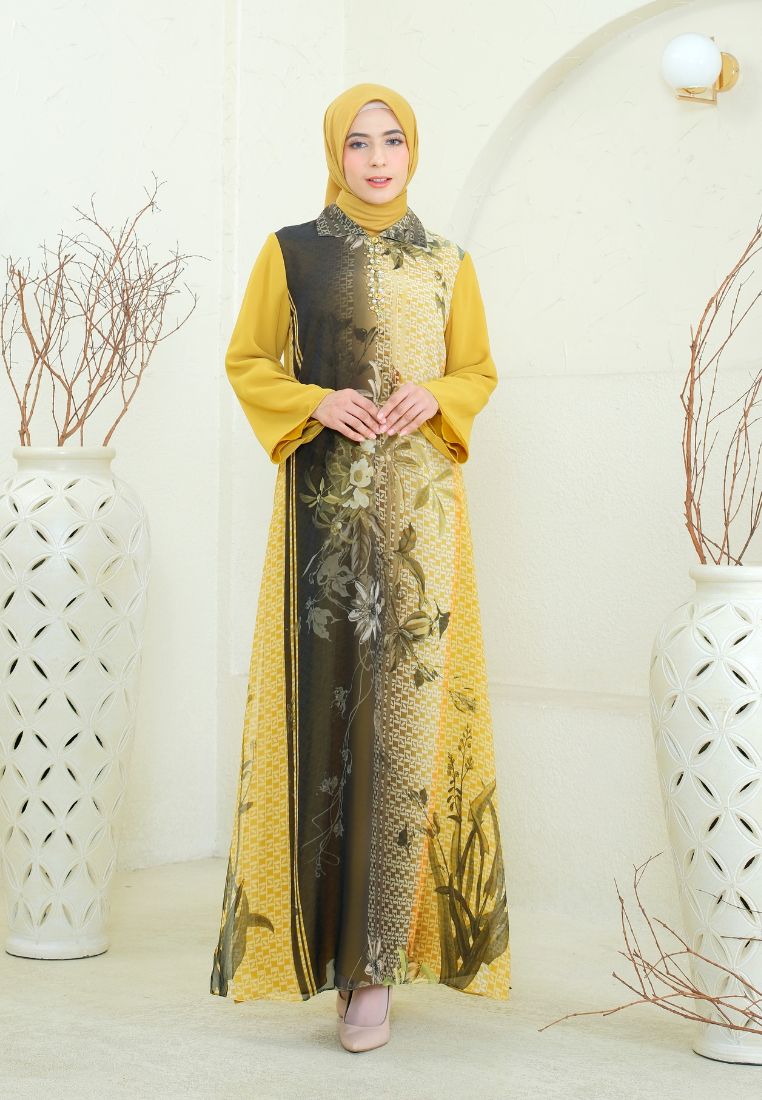 Bravana Muslim Long Dress Gradiation | Yellow