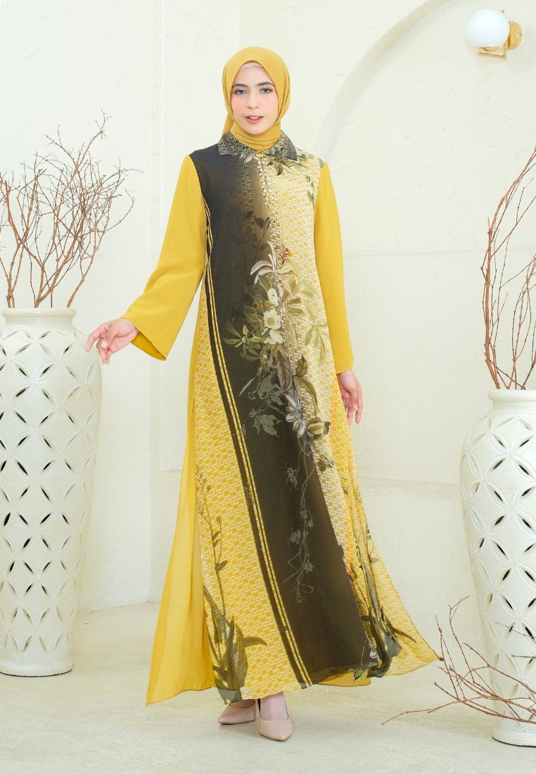 Bravana Muslim Long Dress Gradiation | Yellow