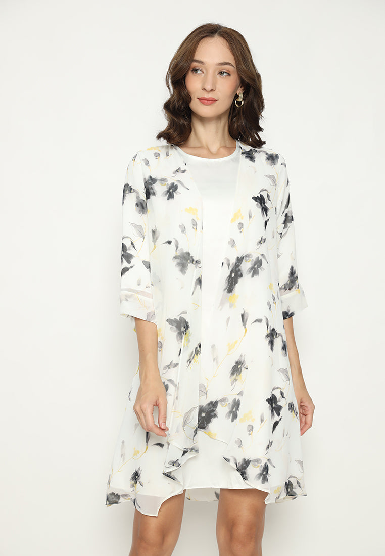 Miresta Floral Midi Dress Semi Outer Sifon | Broken White