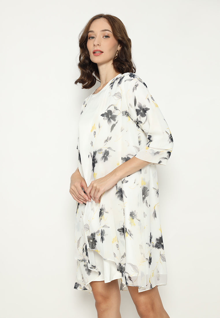 Miresta Floral Midi Dress Semi Outer Sifon | Broken White