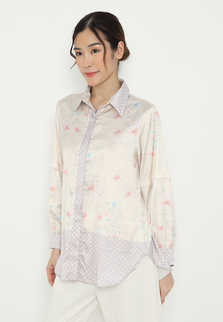 Monogram Tops With Long Sleeve Casual Look | Cream