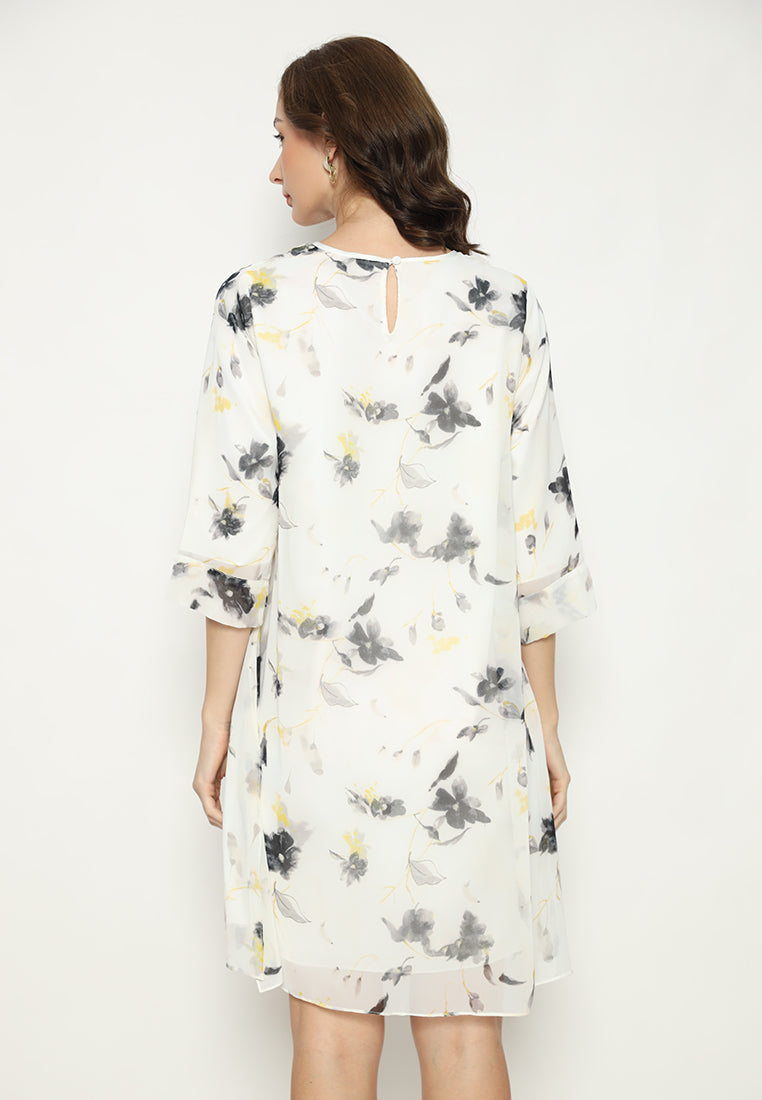 Miresta Floral Midi Dress Semi Outer Sifon | Broken White