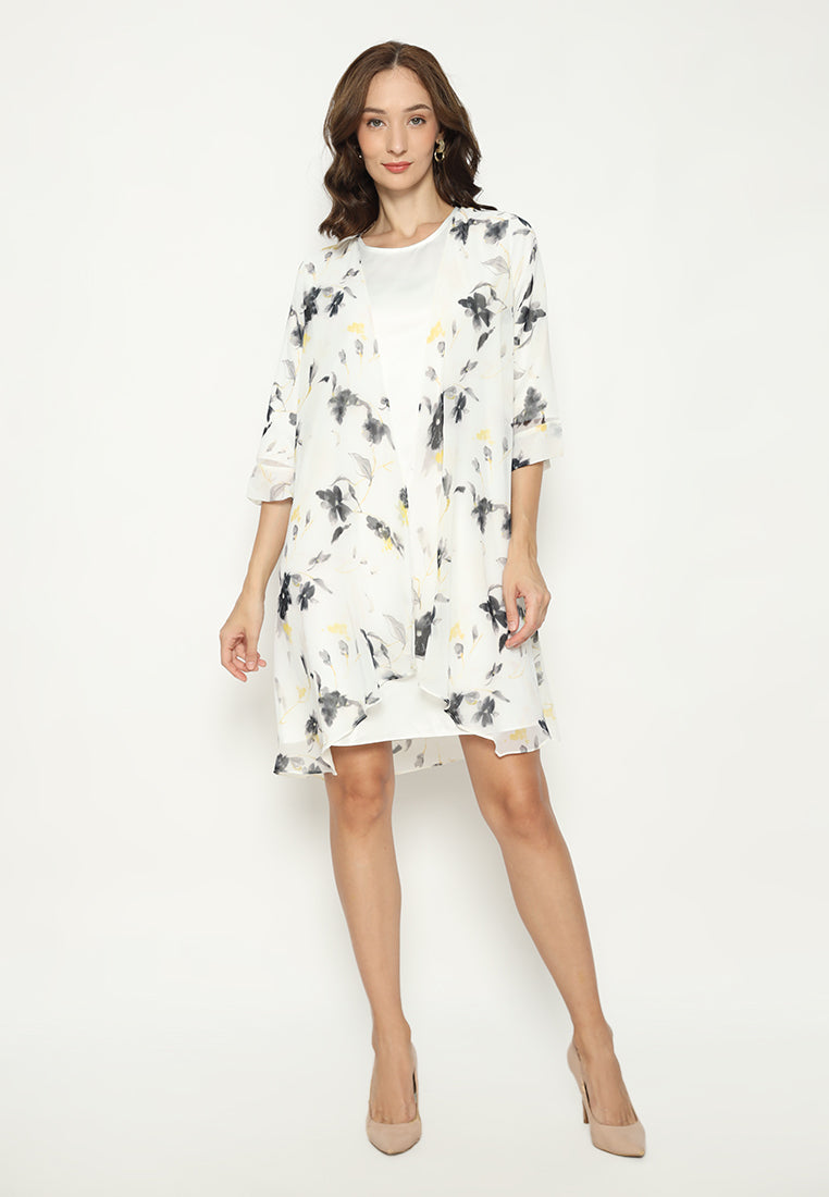 Miresta Floral Midi Dress Semi Outer Sifon | Broken White