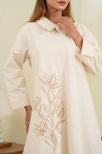 Emily Midi Dress With Embroidery | Cream