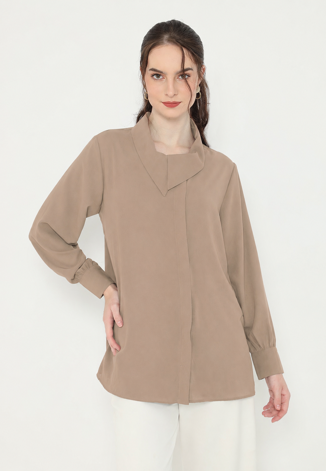 Sonia Draffery Blouse Long Sleeve | Soft Brown And Maroon